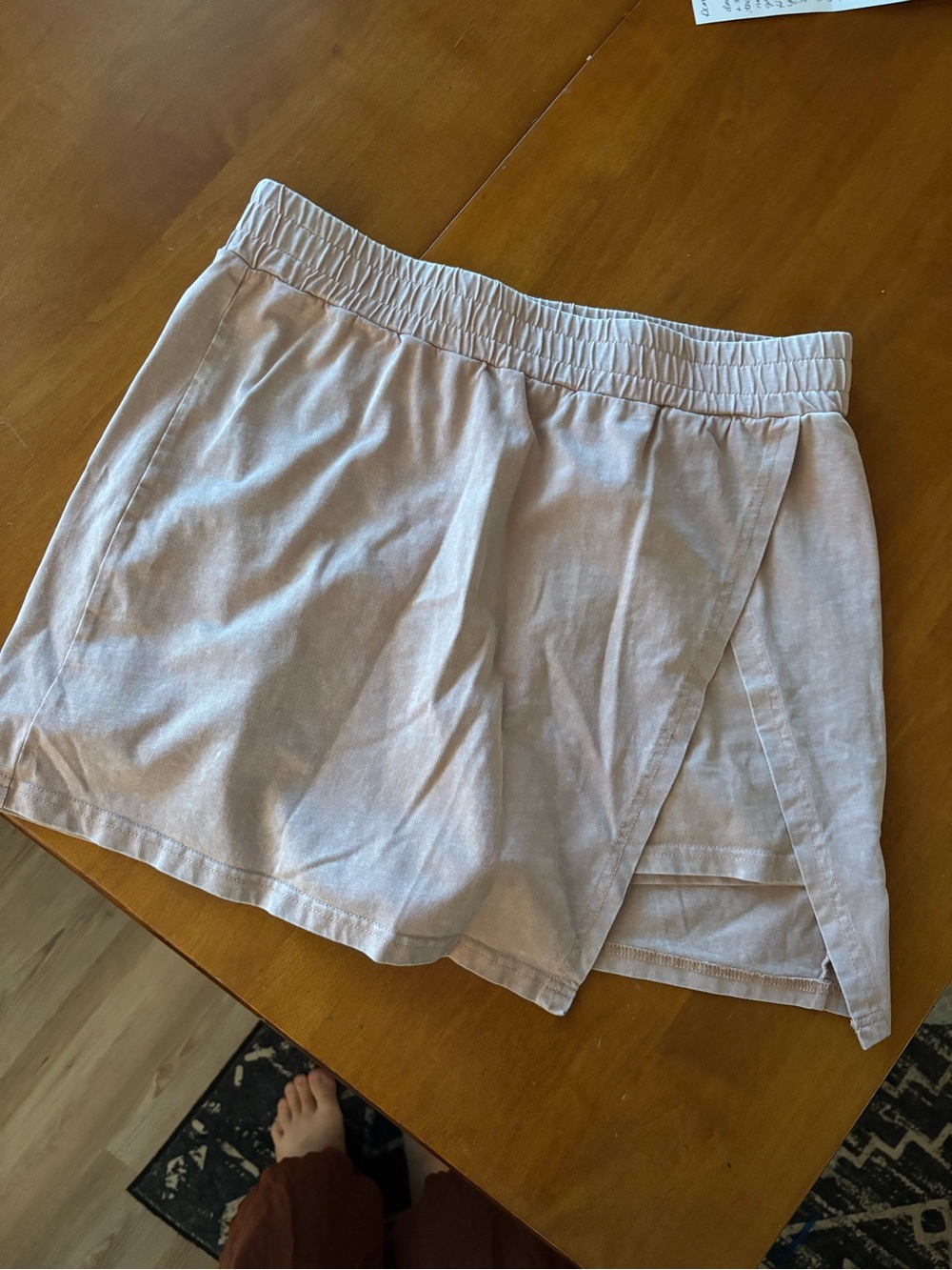 100% Cotton Lightweight Elastic Waist Mini Skort in Light Pink Rose